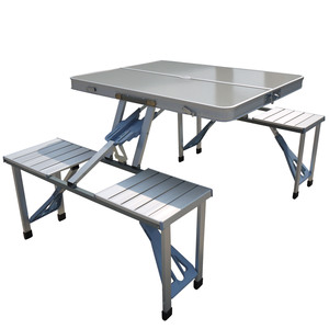 Aluminum Portable Folding Outdoor <strong>Picnic</strong> Camping <strong>Table</strong> With 4 Built in Seats 4ft Camp Beach Desk Integrated Style Two Benches