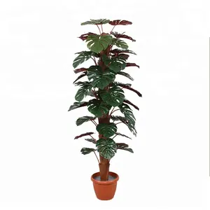 Mais recente chegada 150 centímetros de alta vermelho monsteras folha tropical bonsai árvore artificial de plástico plantas de interior venda