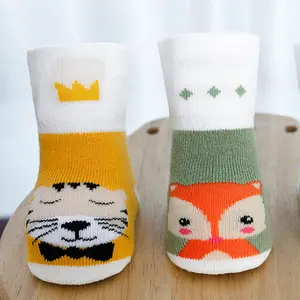 Оптовая продажа, милые мягкие Нескользящие хлопковые детские носки с 3d изображением животных