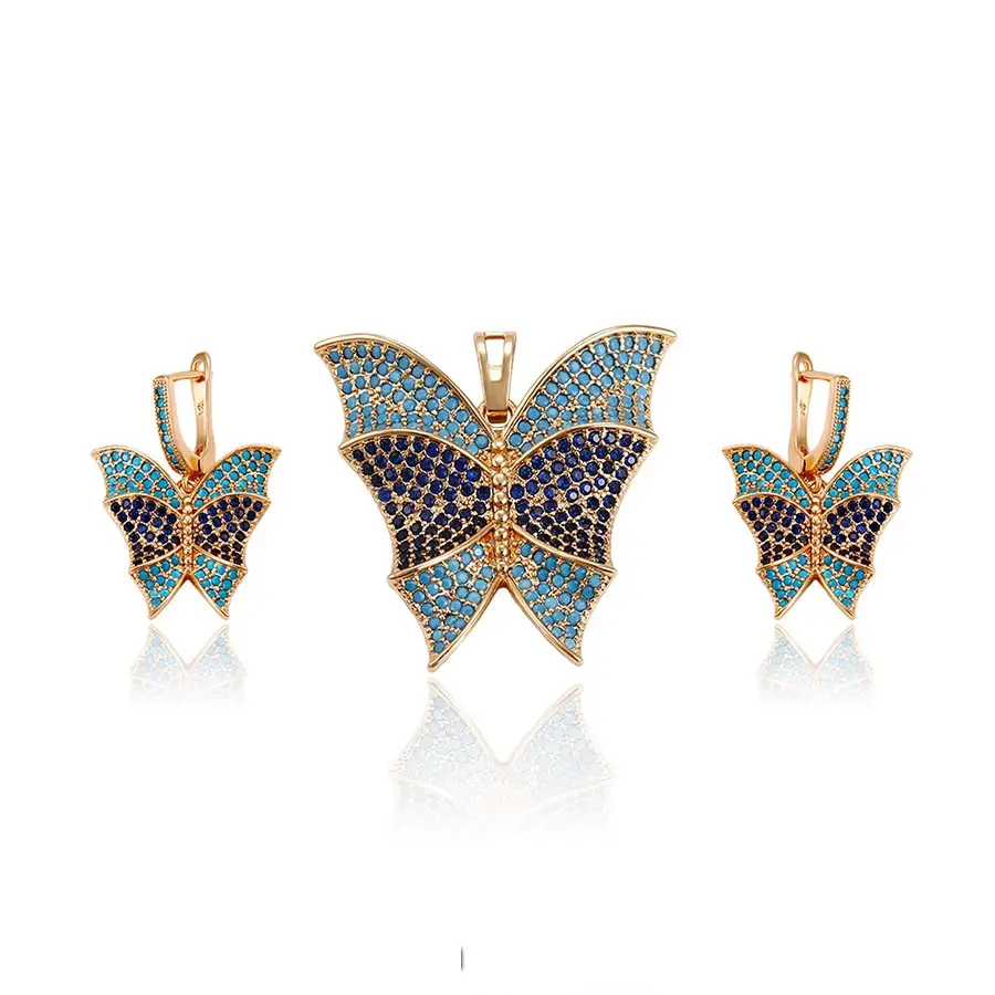 64213 도매 터키 보석 공급 패션 18k 다채로운 나비 유형 골드 도금 보석 세트