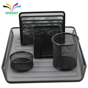 OFFice supplies 5pcs Wire Metal Mesh Office Desk Organizer Set with Documents tray Pen holder Card Holder and Stick Note