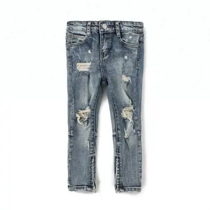 Royal Wolf Denim Kleidungs stück Fabrik blau Vintage Waschung zerrissen Reiß verschluss Kinder 2017 neuen Stil Mode Junge Jeans