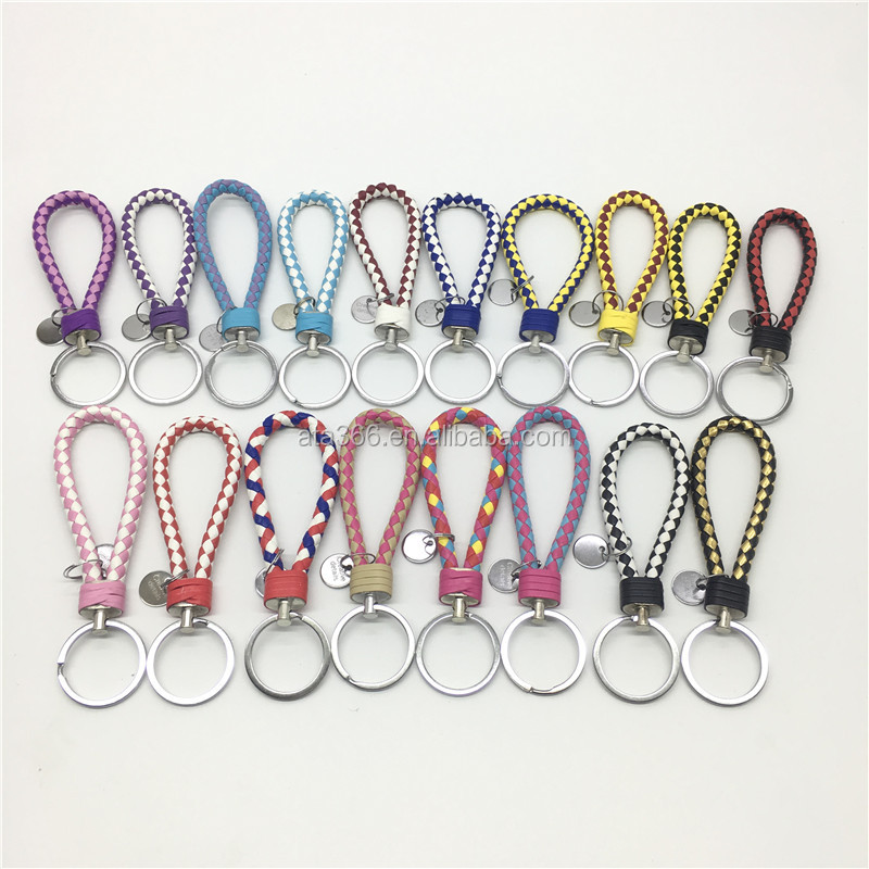 Изготовленный на заказ брелок ручной работы из красочной искусственной кожи плетеная веревка брелок под заказ Плетеный автомобильный кожаный брелок с логотипом