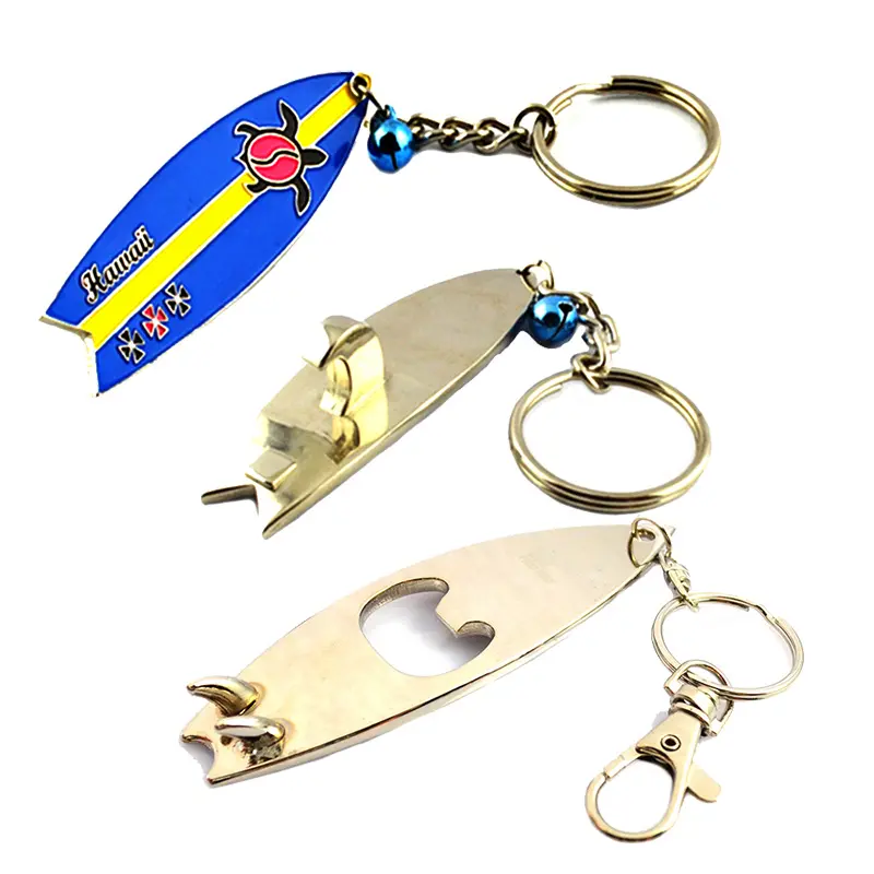 Wholesale Personalized Keyring Customised Metal Enamel Sublimation Bottle Openers Key Chain Beer Surfboard Keychain With Opener