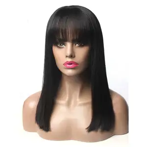 Imiss Rambut Palsu Gaya Yaki, Wig Rambut Manusia dengan Pinggiran Rambut Brasil untuk Wanita Warna Hitam