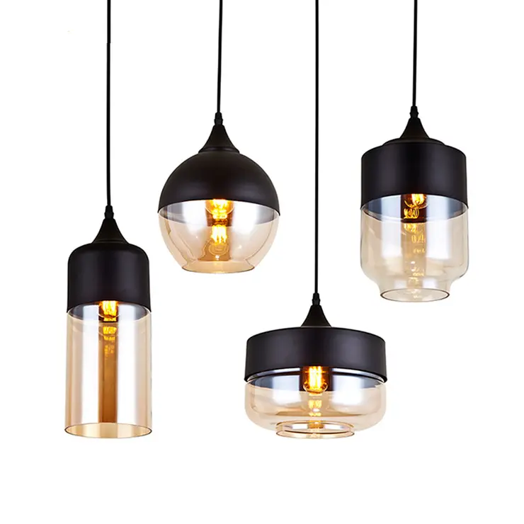 Meilleure vente lampe suspendue lustre en verre verre boule ronde lumière verre galvanisé industriel noir économie d'énergie 85-265V AC