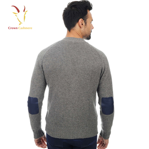 V Neck <strong>Men</strong> <strong>Cardigan</strong> Sweater Cashmere Knitted <strong>Cardigan</strong> With Elbow Patch - Product Image 4