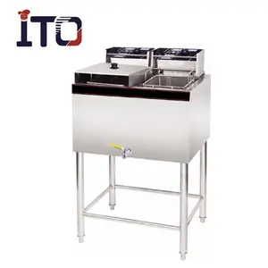 Simple floor 2 Tank 2 Basket Electric Chips Fryer Machine with Support stand