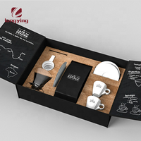 Boîte en papier noir mat personnalisée avec gaufrage et revêtement UV pour ustensiles à café (théière/tasse à café/assiettes)