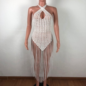 3 colori Cross Neck Backless Hollow Out Crochet nappa Summer Dress Beach - Product Image 5