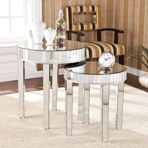 Sparkle 2 Pieces Mirrored <strong>Nesting</strong> <strong>Table</strong> Round Side <strong>Table</strong> for Living Room Hotel - Product Image 2