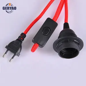 Cable eléctrico trenzado de tela colorida con enchufe, interruptor de cable, casquillo de lámpara E27