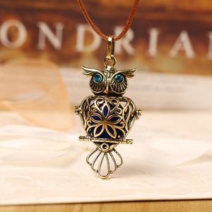 Vintage Style Brons Holle Etherische Olie Aromatherapie Diffuser Medaillon Bal Uil Hanger Ketting