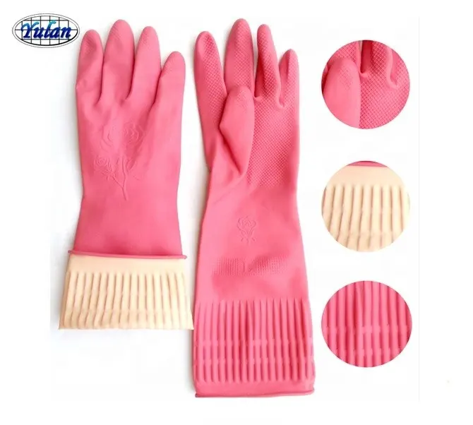 Yulan H380 Rosa Grün Lange Manschette Haushalts latex handschuhe