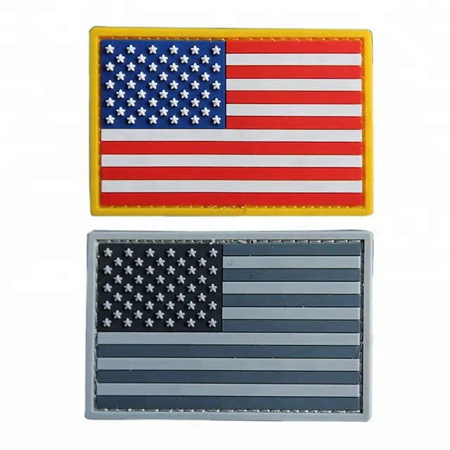 Tamaño personalizado de PVC de goma moral parches de EE. UU. Bandera americana de goma suave Etiqueta de PVC