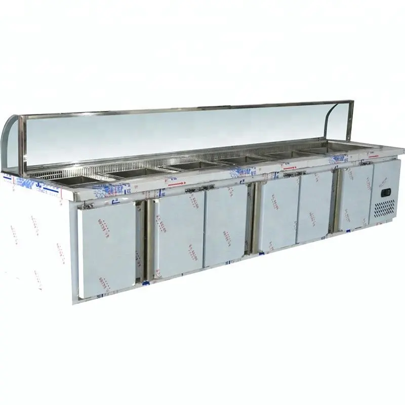Refrigerador de exhibición de barra de ensalada congelador de acero inoxidable