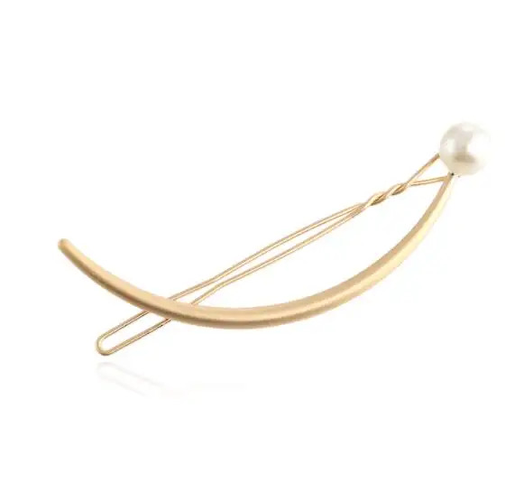 공상 간단한 질 표면 금속 진주 구슬 금은 긴 활 머리 핀