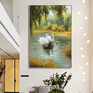 Импрессионистское животное холст льняной осенний пейзаж озеро масляная живопись Лебедь - Product Image 5