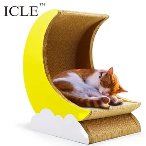 Icle — boîte à gratter de luxe en papier ondulé, respectueux de l'environnement, chat jaune, IC-0008