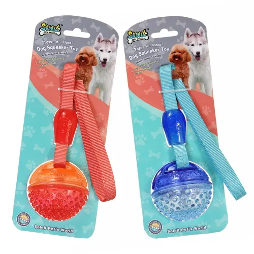 Nieuwe Ontwerp Innovatieve Huisdier Producten Hond Kauwen Speelgoed Tpr Interactieve Gooi Piepende Bal Met Nylon Band Niet-giftig Materiaal