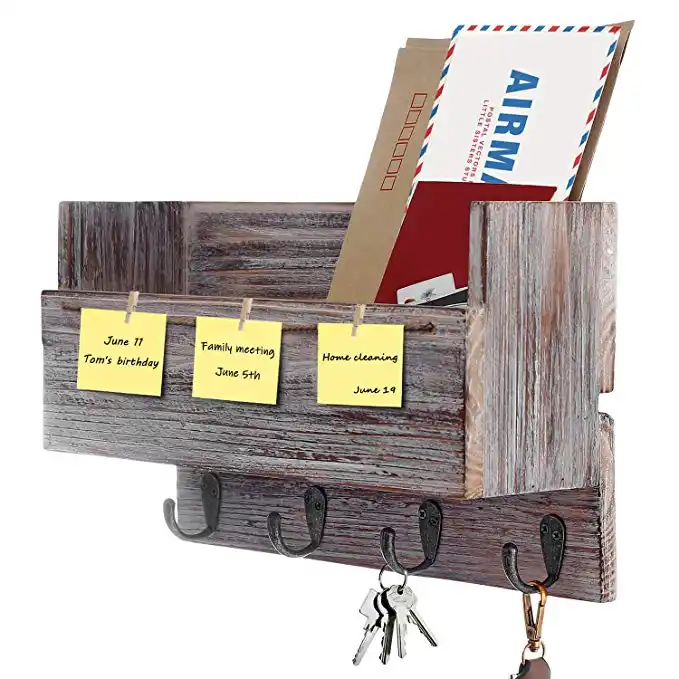 Деревянный Почтовый держатель Сортировщик с 4 крючками для ключей, настенный органайзер для почты, подвесной держатель для письма