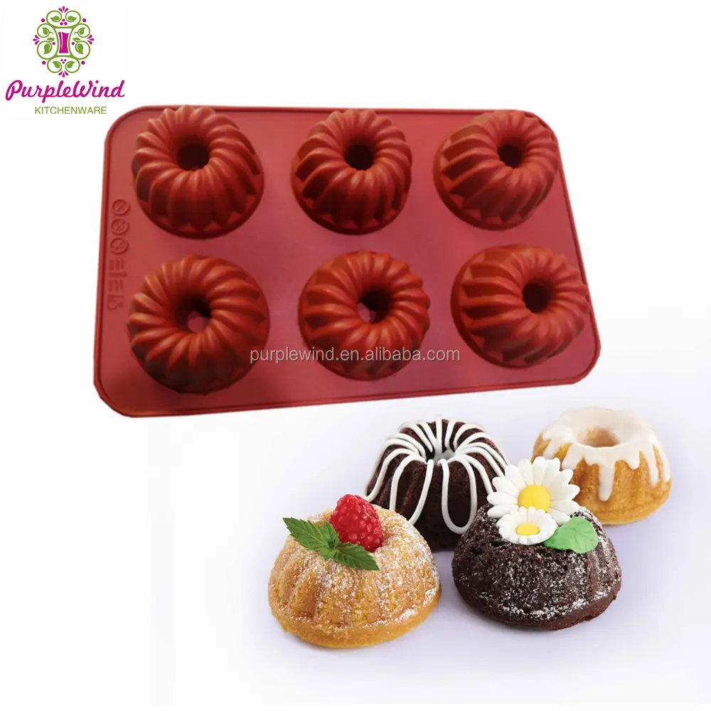 6 캐비티 미니 bundt savarin 실리콘 케이크 베이킹 금형