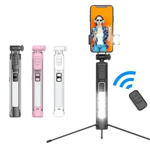 Weihnachts geschenk Großhandel Selfie Stick Stativ wiederauf ladbar 300mAh faltbar LED Selfie Blitzlicht mit Spiegel