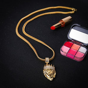 Nuova <span class=keywords><strong>Collana</strong></span> Statement da Uomo con Pendente a Testa di <span class=keywords><strong>Leone</strong></span> e Corona HipHop in Oro 2017 - Product Image 4