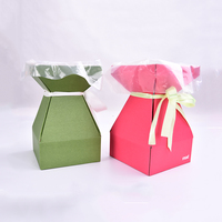 Gran oferta, cesta de embalaje de flores rosas hechas a mano, caja de regalo de papel impermeable, materiales reciclados de laminación mate en relieve, caja plegada