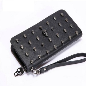 Fashion Long Skeleton Vintage Long PU Leather Purse Clutch Wallet Non-mainstream Punk <strong>Skull</strong> Rivets <strong>Bag</strong> for Men and Women - Product Image 1