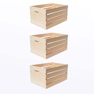 Wooden Crates 12.0" D x 9.50" H x 18.0" Large Unfinished Storage Wood Crates with Handles (3-Pack)