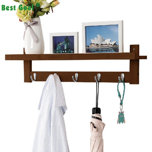 Étagère murale en bois <span class=keywords><strong>de</strong></span> bambou avec 5 crochets métalliques - Product Image 5