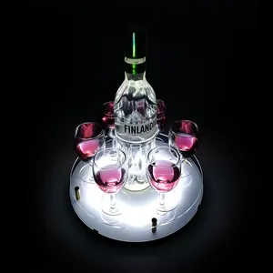 Bagliore di vetro di colpo holder illuminato servng acrilico trasparente del commercio all'ingrosso su ordinazione stampato drink vassoi