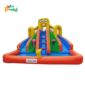 Wholesale free standing water slide-double lane inflatable water slide with pool and Basketball stand