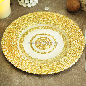 Nuovo Design all'Ingrosso: Piatto Segnaposto Rotondo in Vetro con <span class=keywords><strong>Bordo</strong></span> Dorato e Base Colorata - Product Image 6