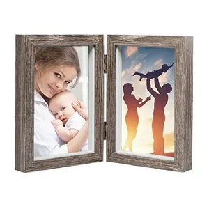 Wood Hinged Double Shadow Box Picture Photo Frame