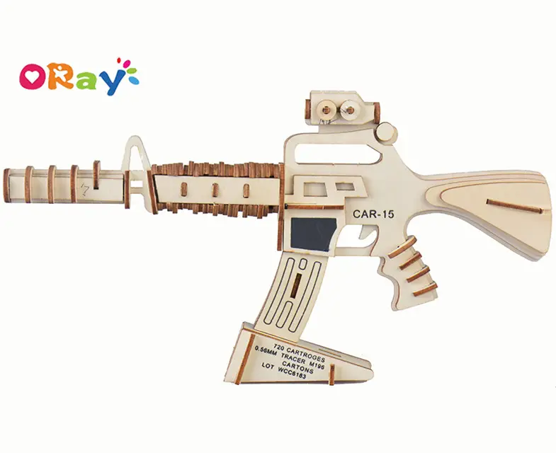 Educational 3D Wooden Puzzle Carbines Gun Diy Assemble Toy Model Jigsaw Kids and Adults Brain Teaser Military Kit