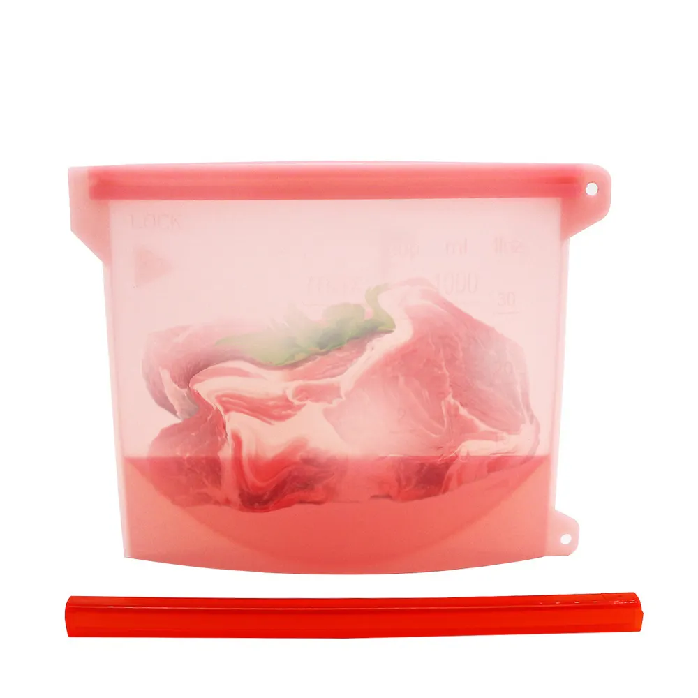 高品質のカスタム食品グレード1L新鮮な冷蔵庫食品保存バッグ再利用可能なシリコン食品保存バッグ