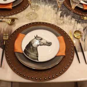 Assiettes <span class=keywords><strong>vintage</strong></span> en céramique de 8 pouces 10 pouces assiettes et plats bleus souvenirs en porcelaine avec ligne argentée avec logo personnalisé - Product Image 5