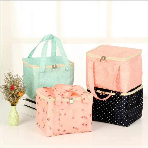 Large Oxford cloth insulated cooler bag portable bento bag colorful ice pack square outdoor cold picnic bag