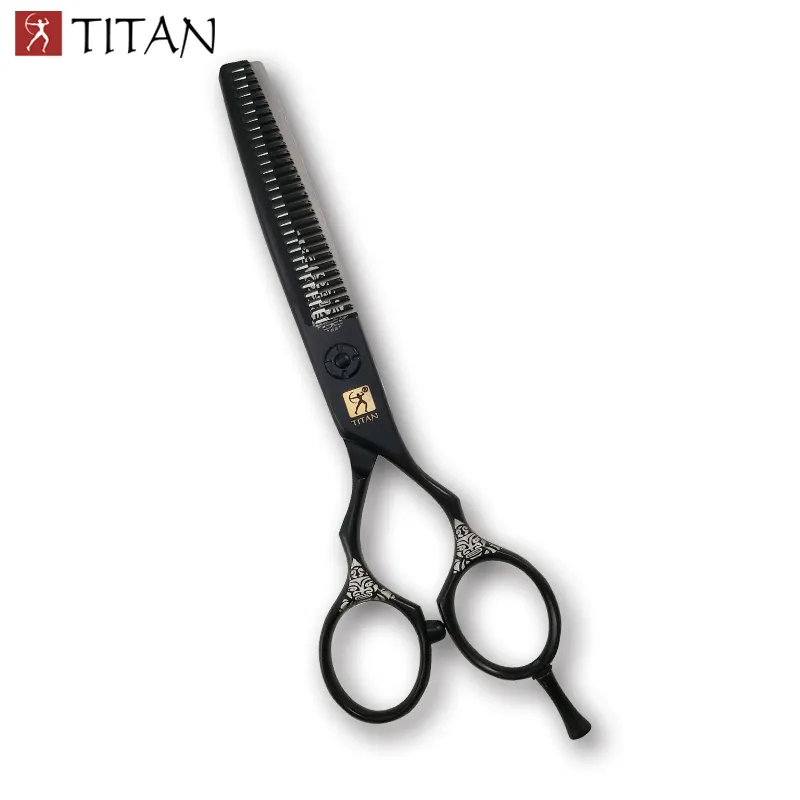 TITANヘアはさみハンドマデヘア薄切りはさみブラックコーティングカラフルな理髪ツールTITAN/ Could Oem Scissors Logo