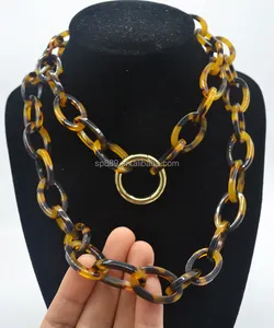 Fashion Jewelry Economic tortoise steel necklace vintage acetate choker metal ring links long chains