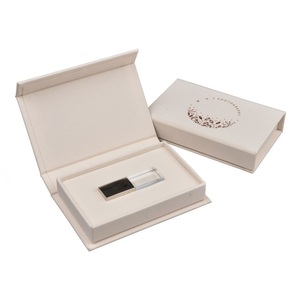 3,0 8GB 16GB cuero de lino terciopelo personalizado USB stick flash drive embalaje caja de regalo con logotipo de sello de aluminio - Product Image 1