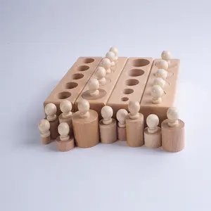 Di alta Qualità 4 Set Pixnor Montessori Di Legno Presa Cilindro di Legno Primi Giocattoli Educativi per Bambini scuola materna Sussidi Didattici