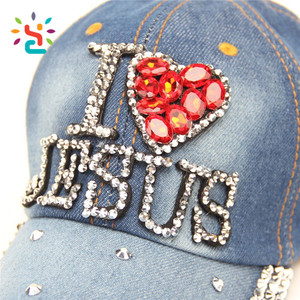 <span class=keywords><strong>Gorra</strong></span> de béisbol vaquera con purpurina personalizada Unisex I Love Jesus Rhinestone Bling Cap - Product Image 4