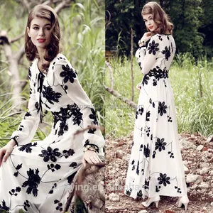 Bulk Wholesale Good Quality Women Chiffon Fashion Dress Long Sleeve Embroidered Long Maxi Dress