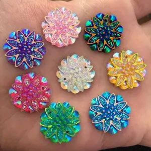 Bagian Belakang Datar Resin Bunga 18Mm, Dekorasi 2 Lubang Kancing untuk Pernikahan