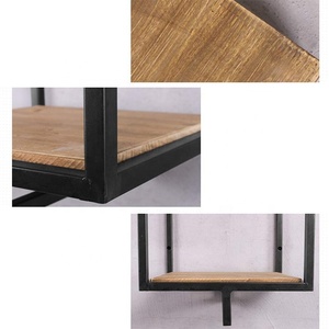 Clothing Store Display <strong>Wood</strong> and Iron Cube Wall <strong>Shelf</strong> <strong>Float</strong> Wall Mount <strong>Shelf</strong> for Living Room - Product Image 2