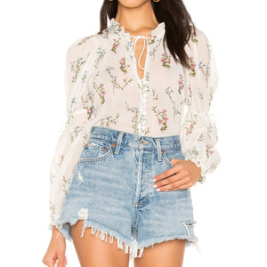Dernière mode vêtements smocké épaules cravate cou <span class=keywords><strong>blanc</strong></span> blouse en <span class=keywords><strong>soie</strong></span> - Product Image 2