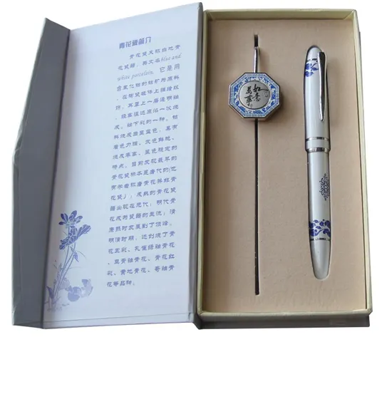 Ceramic Product Blue and white porcelain Pen With Book Mark And Key Ring for Christmas Present